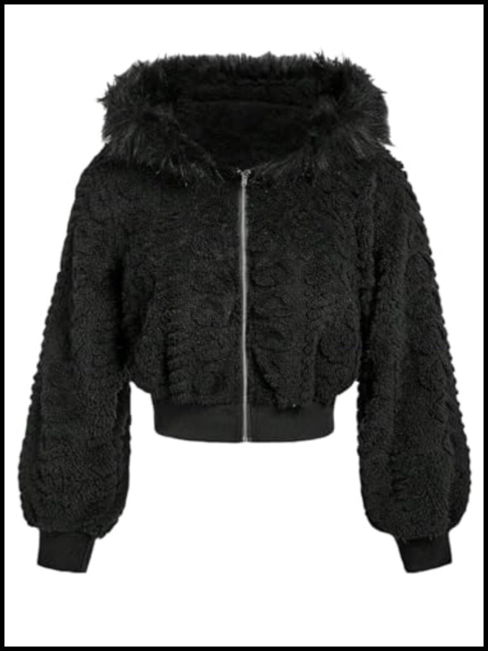 Faux Fur Cropped Hooded Jacket Zip Up Long Sleeve Warm Fuzzy Coat